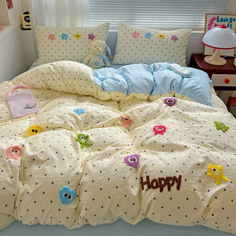 Cotton Cute  Polka Dots Bedding Set With Sheets And Quilt Covers  BS0008