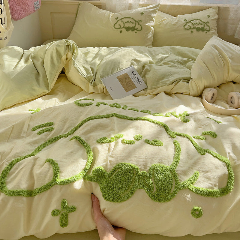 Cartoon Cotton Bedding  4pcs  Set Duvet Cover Bed Sheet   Pillowcase Set for Students  BS0009