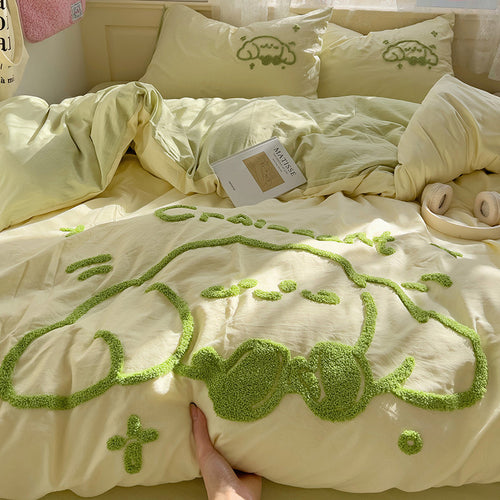 Cartoon Cotton Bedding  4pcs  Set Duvet Cover Bed Sheet   Pillowcase Set for Students  BS0009