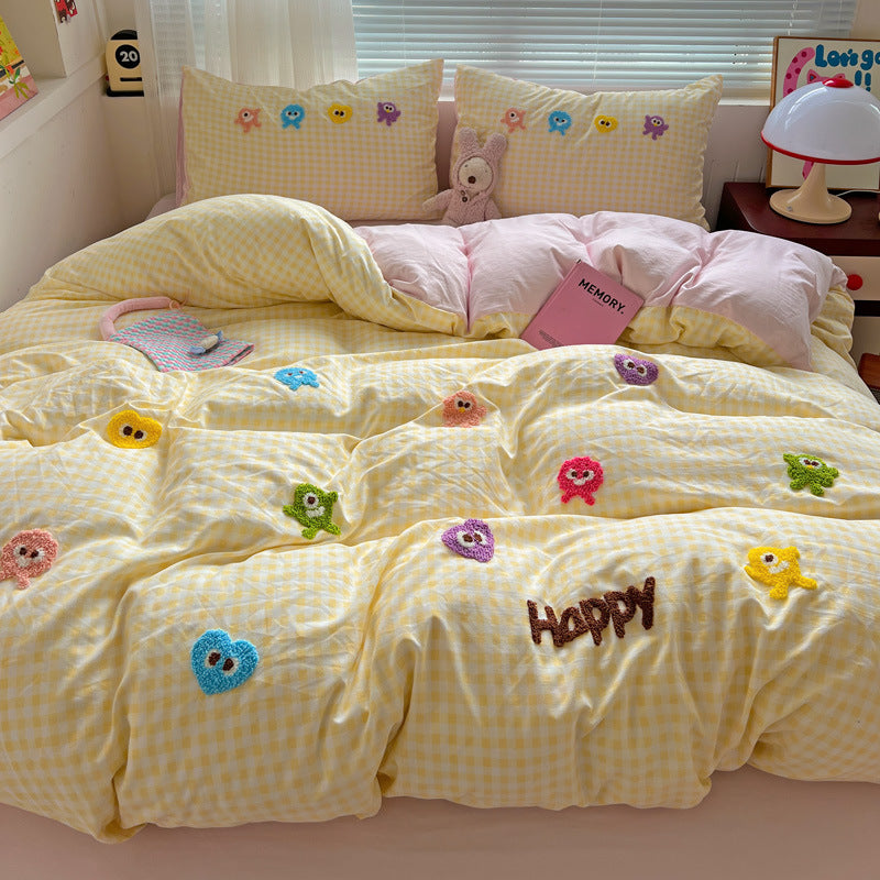 Cotton Cute  Yellow Bedding Set With Sheets And Quilt Covers  BS0006