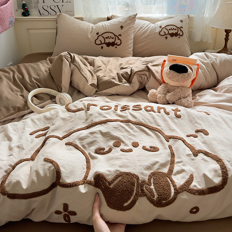 Cartoon Cotton Bedding  4pcs  Set Duvet Cover Bed Sheet   Pillowcase Set for Students  BS0010