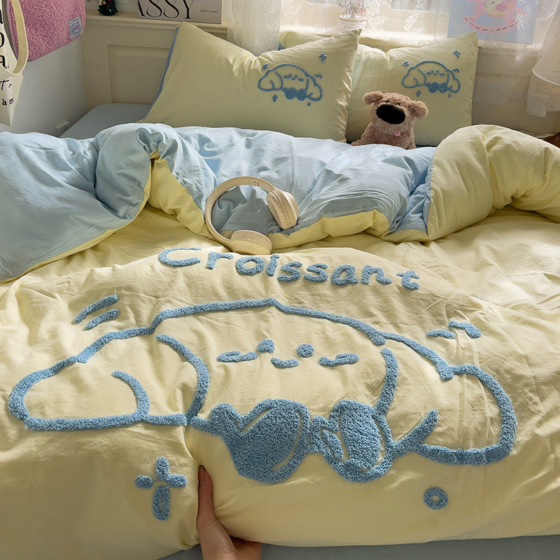 Cartoon Cotton Bedding  4pcs  Set Duvet Cover Bed Sheet   Pillowcase Set for Students  BS0010